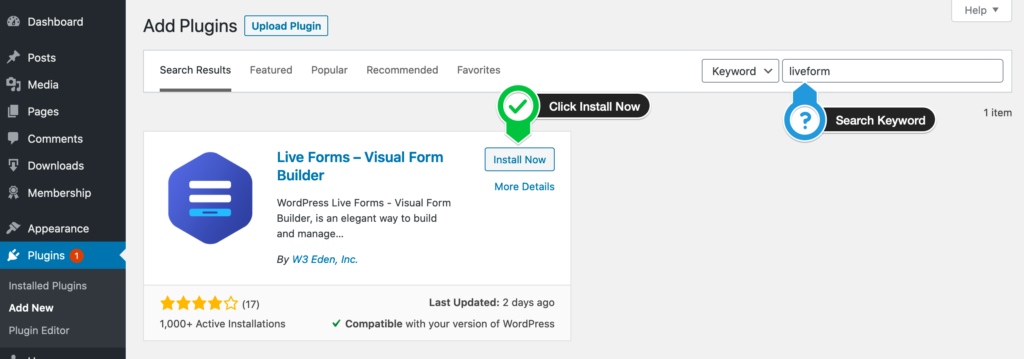 wordpress live form