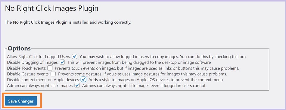 no right click on WordPress images